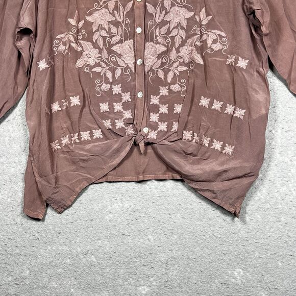Kyla Seo Embroidered Women's Blouse - Purple/Brown. Mauve. Size Medium - Picture 4 of 13